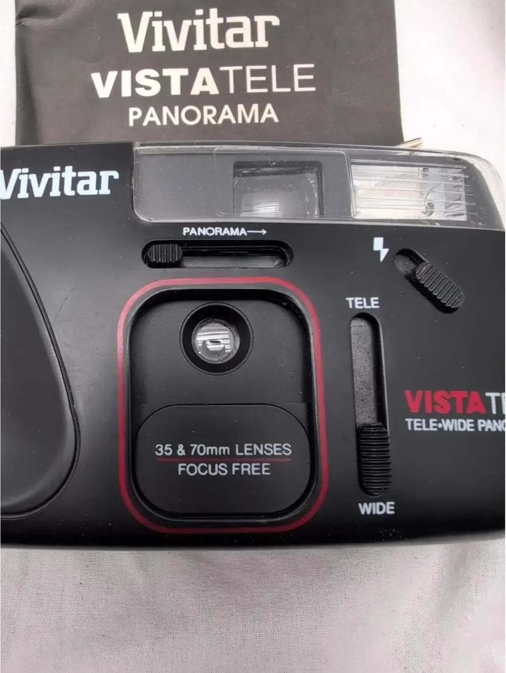 Vivitar Vista tele Focus Free Film Camera with manual TeleWide Panorama untested